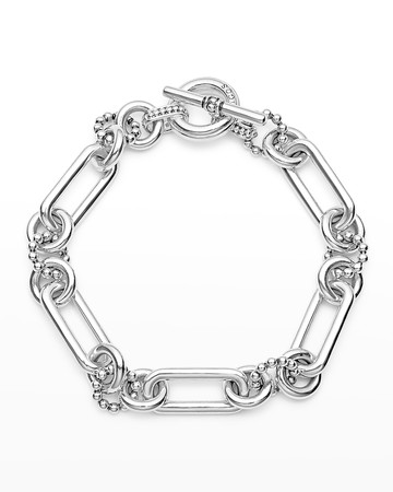 Sterling Silver Signature Caviar Fluted Link Toggle Bracelet