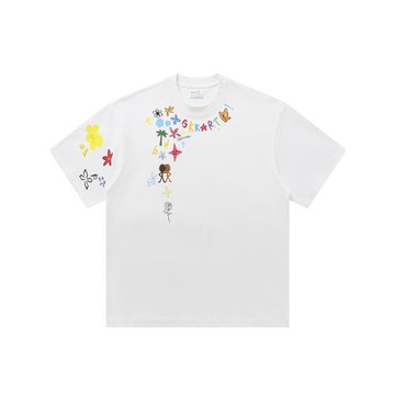 GKKRT潮牌卡通涂鴉印花短袖T恤男款美式高街重磅情侶半袖圓領上衣