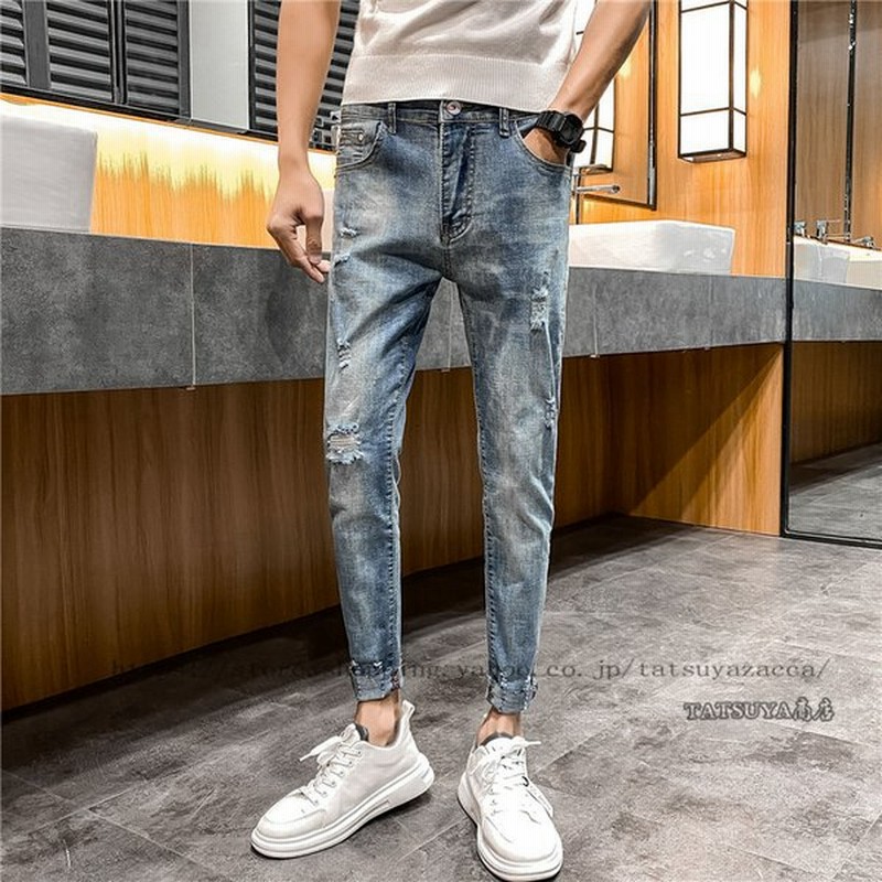 ダメージデニムパンツ ジーンズ メンズ スキニー ストレッチ デニム ストレート 細身カジュアル ジーパン 春夏 学院風 ファッション かっこいい21 秋 通販 Lineポイント最大get Lineショッピング
