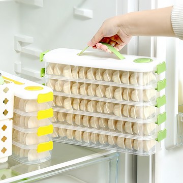 SUNORO 多層鎖鮮水餃盒 不易沾黏密封餃子保鮮盒 冷藏收納盒/餛飩盒/食品保鮮盒（五層/可微波可冷凍/計時存放）