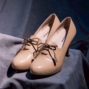 駝色 真皮流蘇綁帶高跟鞋 台灣製 手工鞋