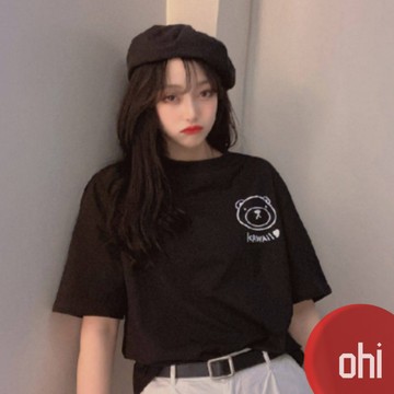 【ohi】寬鬆款短袖T恤 女韓版 簡約小熊印花 大碼上衣 打底上衣 女生衣服 GTM802