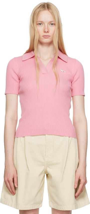 Maison Kitsuné 粉色 Baby Fox Patch Fine Ribbed Polo 衫