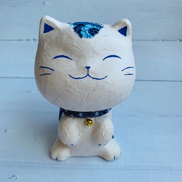 幸福多良福貓-小-和紙藍色貓