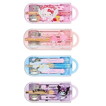 真愛日本 預購 凱蒂貓kitty 美樂蒂 大耳狗 庫洛米 日本製 兒童 湯叉筷 附盒 環保餐具 LD82