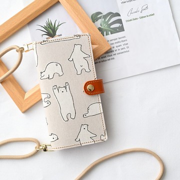 相容於所有型號 智慧型手機外殼 筆記本型 [Nesoberi 北極熊]金零件 智慧型手機肩部 防摔零件 動物寵物 A262I