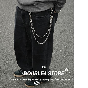 【DOUBLE4】雙層褲鏈 腰鍊 骷髏 黑珠 高品質 美式 日系 吊飾 CleanFit 掛鏈 褲鏈男 D20