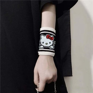 【暗黑系HelloKitty護腕】運動專用腕帶 少女心健身防扭傷手指套 保暖手套 防寒 冬天 堆堆手套 運動手腕帶 健身