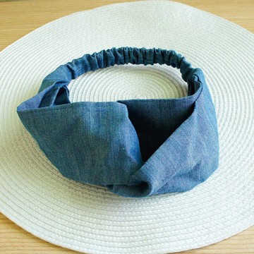 Lovely牛仔布【丹寧牛仔蝴蝶鬆緊髮帶、髮圈】中藍E