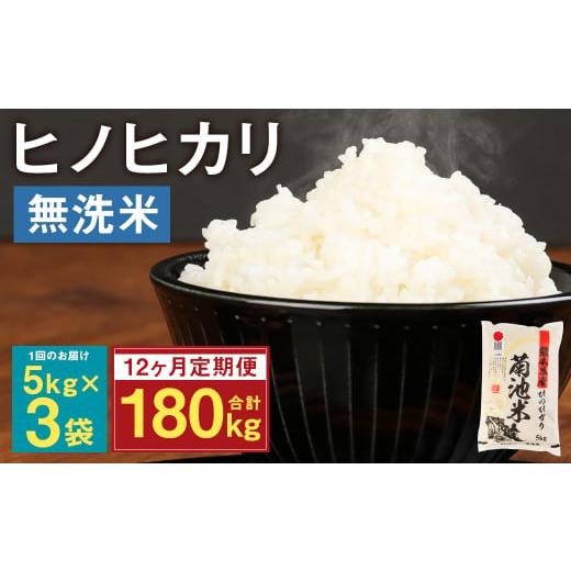 ふるさと納税 熊本県 菊池市 熊本県菊池産 ヒノヒカリ 無洗米 計180kg（5kg×3袋×12回）精米 お米 白米