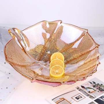 高端歐式時尚大樹葉玻璃水果盤客廳茶幾水晶玻璃果盤辦公室水果盤