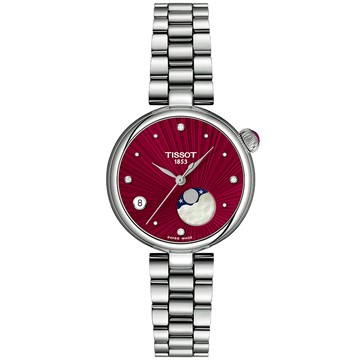 TISSOT 官方授權 T152.223.11.426.00 Desir系列 輕奢月相鑽石女錶-酒紅色 百貨周年慶 T1522231142600