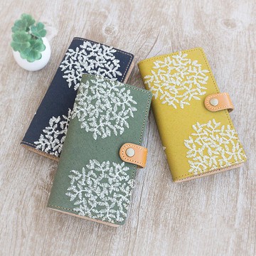 相容於所有型號 智慧型手機保護殼 筆記型 [圓葉真皮] 皮革 真皮 刺繡 AL01K