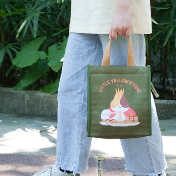保溫袋 保冷袋 拉鍊便當袋 -  早餐國王貓 雙面圖案設計