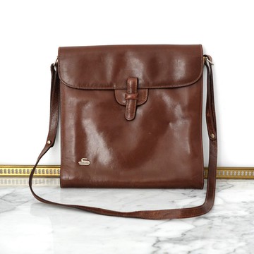 意大利 Scandiano 復古深啡色真皮側背包