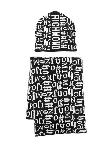 John Richmond Junior - intarsia-logo hat set - kids - Cotton/Acrylic - 58 cm - Black