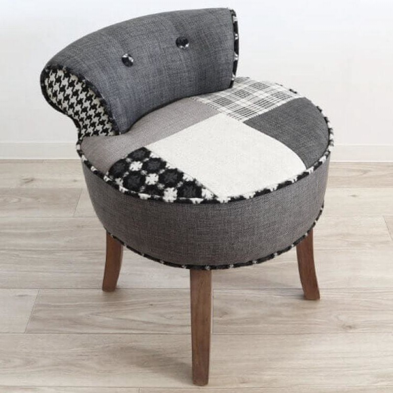 パッチワークチェア チェック柄 ダークグレー パッチワークチェア チェック柄 ダークグレー パッチワークチェア