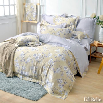 【Great Living格蕾寢飾】義大利La Belle 夏慕花岸 加大天絲四件式防蹣抗菌吸濕排汗兩用被床包組