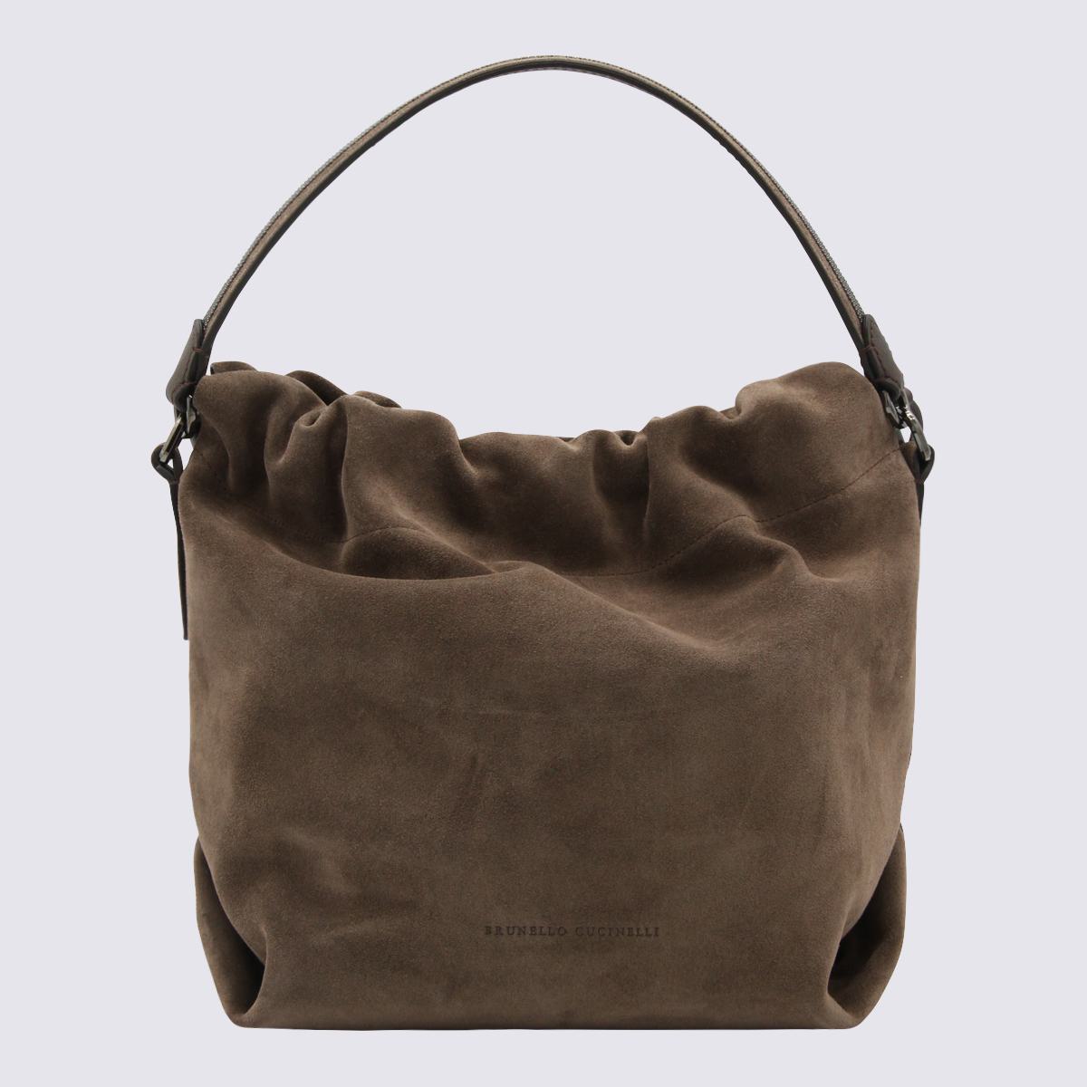 BRUNELLO CUCINELLI BROWN SUEDE BUCKET BAG