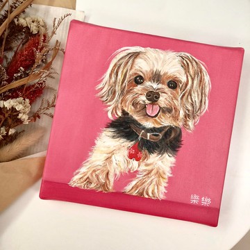 客製寵物畫/狗狗油畫/寵物似顏繪 正方型油畫(20x20cm)