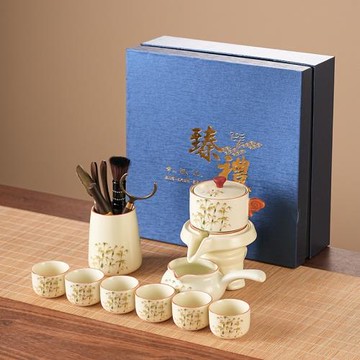 家居定制陶瓷功夫懶人茶壺金絲汝窯茶杯套裝生日禮物企業活動批發