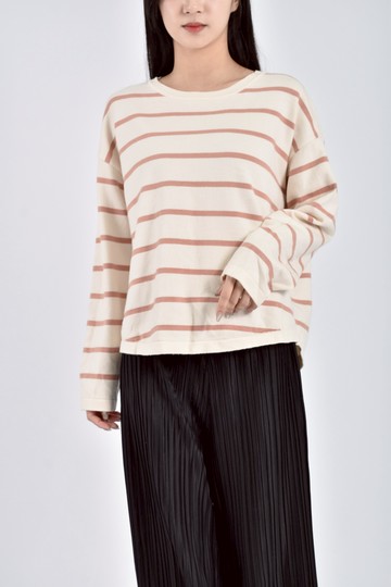 (M) fifty percent紅條紋杏色長袖上衣