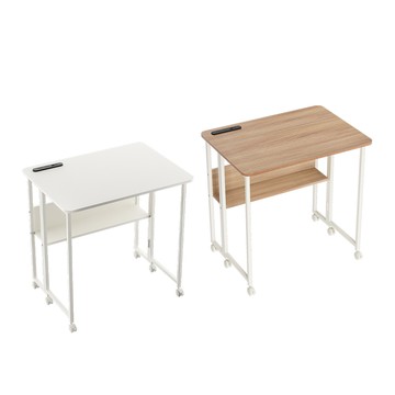 【慢慢家居】SGS低甲醛-秒收帶插座可移動置物摺疊書桌 80x58x75/80cm (邊桌 電腦桌 移動桌 摺疊桌)置物插座摺疊桌80cm-木紋