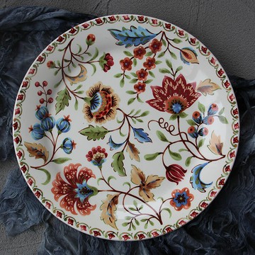 秋天復古陶瓷盤 美式鄉村陶瓷餐具 酒店民宿裝飾盤子牛排西餐盤