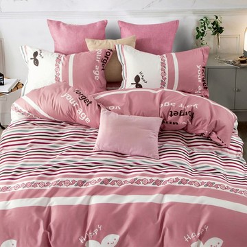 MIT銀離子防螨抗菌天鵝絨床包組  粉花嫩芽  加大床包180 × 186cm + 枕套45 × 75cm