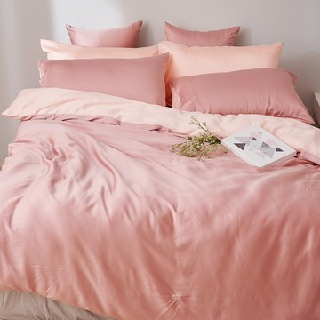 【廠商直送】永恆系列 100%天絲 桃花粉 兩用被套床包組-雙人