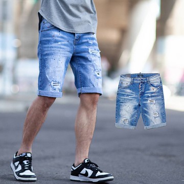 【NB1415J】韓國製彩色油漆噴點無破補丁刷白牛仔短褲(LE-HB921)