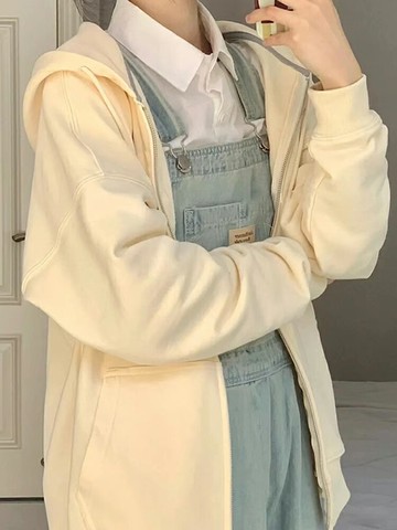 秋季奶黃色早秋衛衣外套女新款加絨連帽開衫小個子春秋薄冬裝