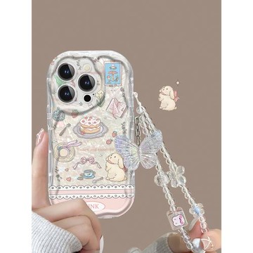 適用三星s24ultra手機殼新款卡通s24全包鏡頭防摔s24+可愛兔子帶手鏈s24plus奶油紋硅膠Galaxy超薄透明保護套
