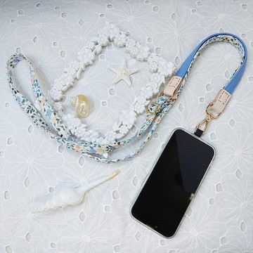 三合一多功能水藍色水滴韓國棉布手機斜背繩/斜背帶/背繩/
