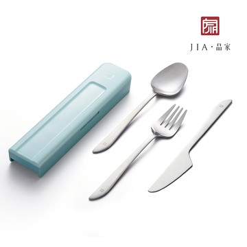 【JIA品家】環保不鏽鋼 靜音隨行餐具3件組 湖水藍