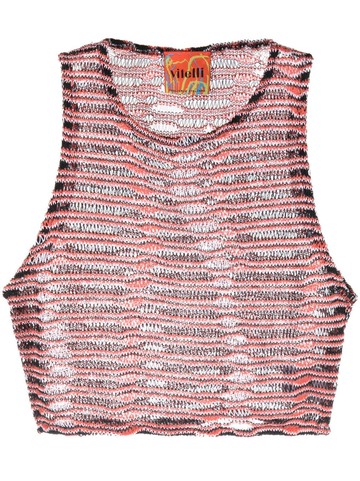 VITELLI - semi-sheer cropped top - women - Polyamide/Organic Cotton - 1 - Red