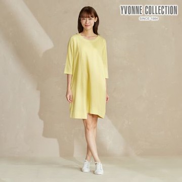 YVONNE 以旺傢飾 凸條提花七分袖洋裝-晨曦黃