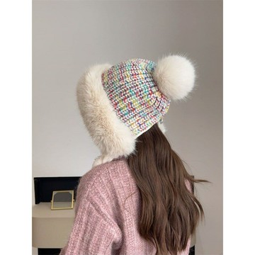 冬季包頭帽女戶外出游加絨加厚保暖包頭帽顯臉小大毛領學生雷鋒帽