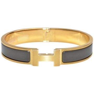 HERMES 經典Clic霧面金屬H LOGO男士手環(大象灰/金)