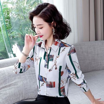 2025新款春裝襯衣時尚洋氣印花雪紡打底襯衫女長袖中年媽媽裝上衣