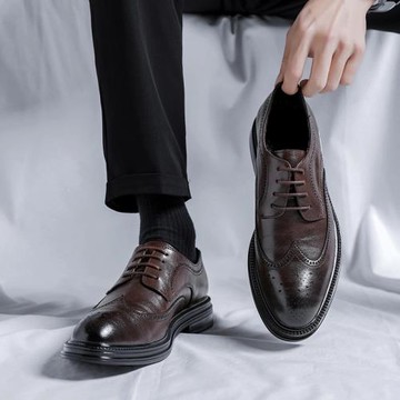 布洛克皮鞋男雕花英倫風真皮高級感韓版西裝鞋增高婚禮新郎結婚鞋