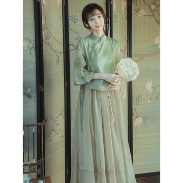 新中式國風元素裙服裝套裝可以穿著上班的漢服中式佛系禪意兩件套