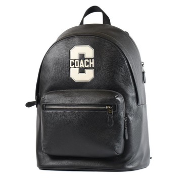 COACH 男款 West 浮印LOGO荔枝紋拉鍊後背包-黑色