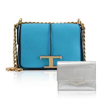 【買包就送】TODS T Timeless 翻蓋肩斜背鍊包/短夾超值套組