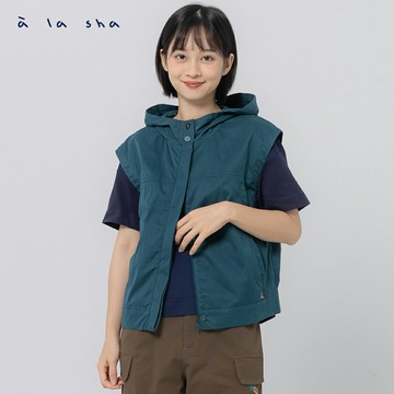 a la sha  拼接連帽外搭背心