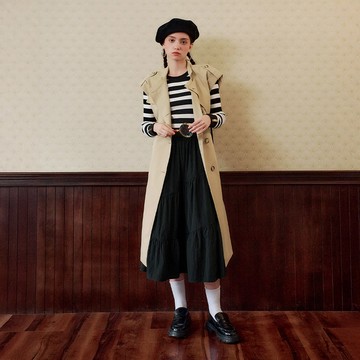 OUWEY歐薇 率性無袖綁帶長版風衣(卡其；S-L)