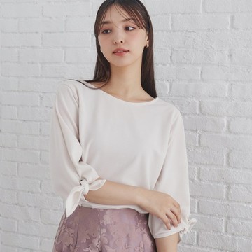 INDEX 彈性蝴蝶結袖口上衣-米38(M) C5819220【World Taiwan】