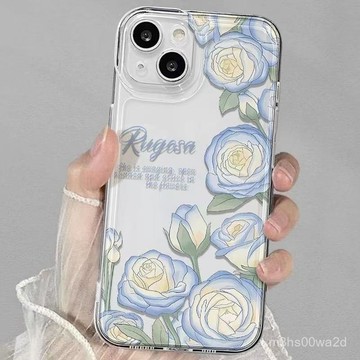 卡通藍黃玫瑰 防摔 適用蘋果iPhonexs 78p i11 i12 13 14 15 16promax手機殼