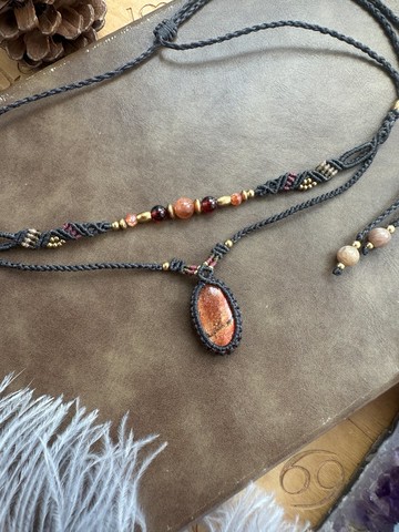 N1159 民族風 蠟線編織 太陽石 銅珠 choker 頸鏈 (可調長度)民族