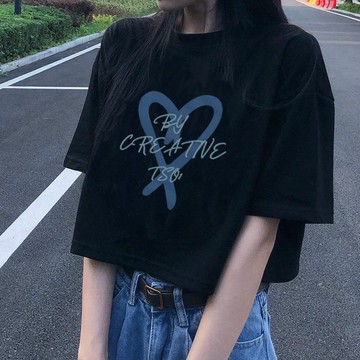 女生短袖t恤 大尺碼上衣女 女生 t恤韓版 中青年短袖 短款體恤女美式辣妹高腰短袖夏季露臍新款ins百搭上衣潮